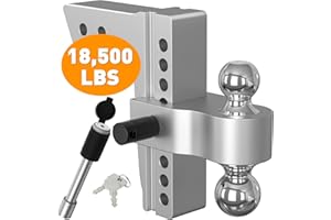 IFOKA Adjustable Trailer Hitch, Fits 2.5 Inch Receiver,8 Inch Drop Hitch, 18,500 LBS GTW, Aluminum Forged Shank, 2 Inch & 2-5/16 Inch Dual Balls, Towing Hitch with Lock Pins