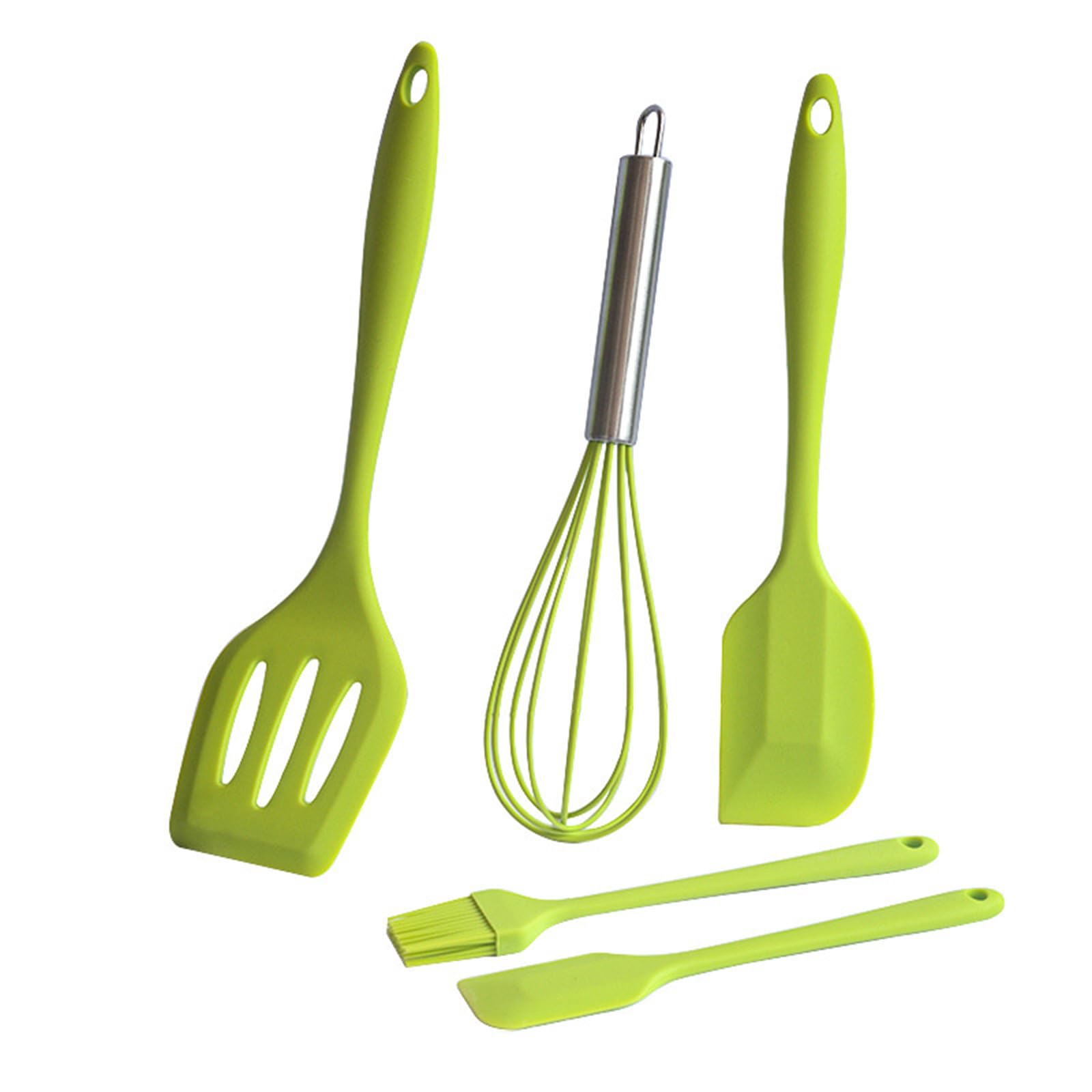 Silicone Rubber Kitchen Set 5PCS (Small Spatula + Large Spatula + Egg Beater + Spatula + Small Oil Brush) Baking Tools Green — image 1
