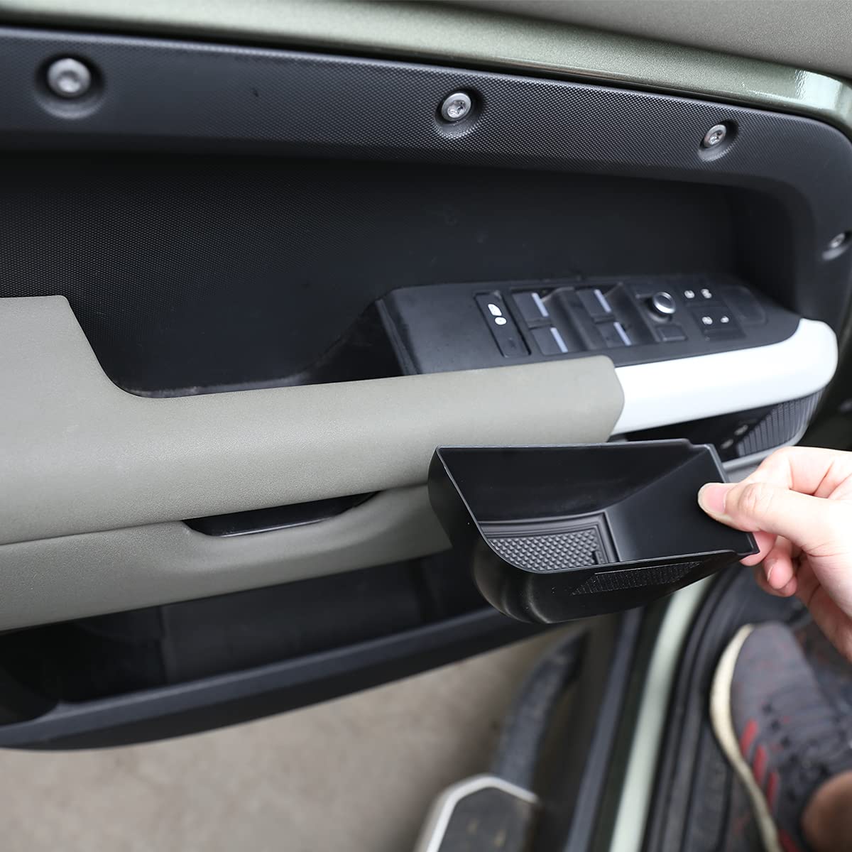 Photo 1 of YIWANG ABS Blcak Car Door Storage Box Phone Tray Accessories For Land Rover Defender 90 110 2020-2022