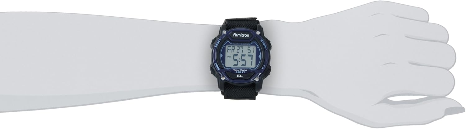 Armitron Sport Unisex 45/7004BLU Navy Blue Accented Digital Chronograph Black Nylon Strap Watch: Watches