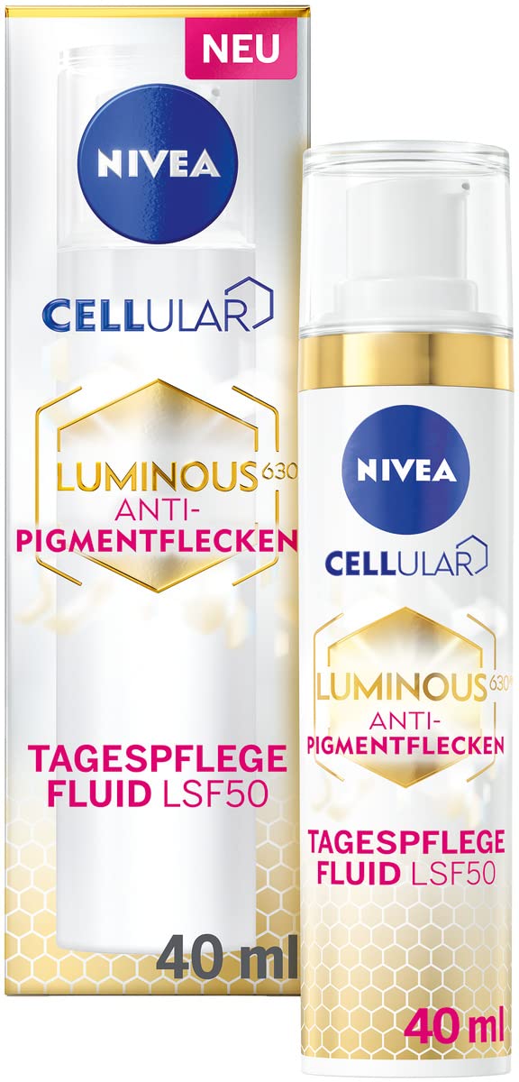 NIVEA Cellular LUMINOUS 630 Anti-Pigment Spots Day Care Fluid (40 ml), Moisturising Anti-Pigment Spots Fluid with SPF 50, Day Cream for an Even Complexion