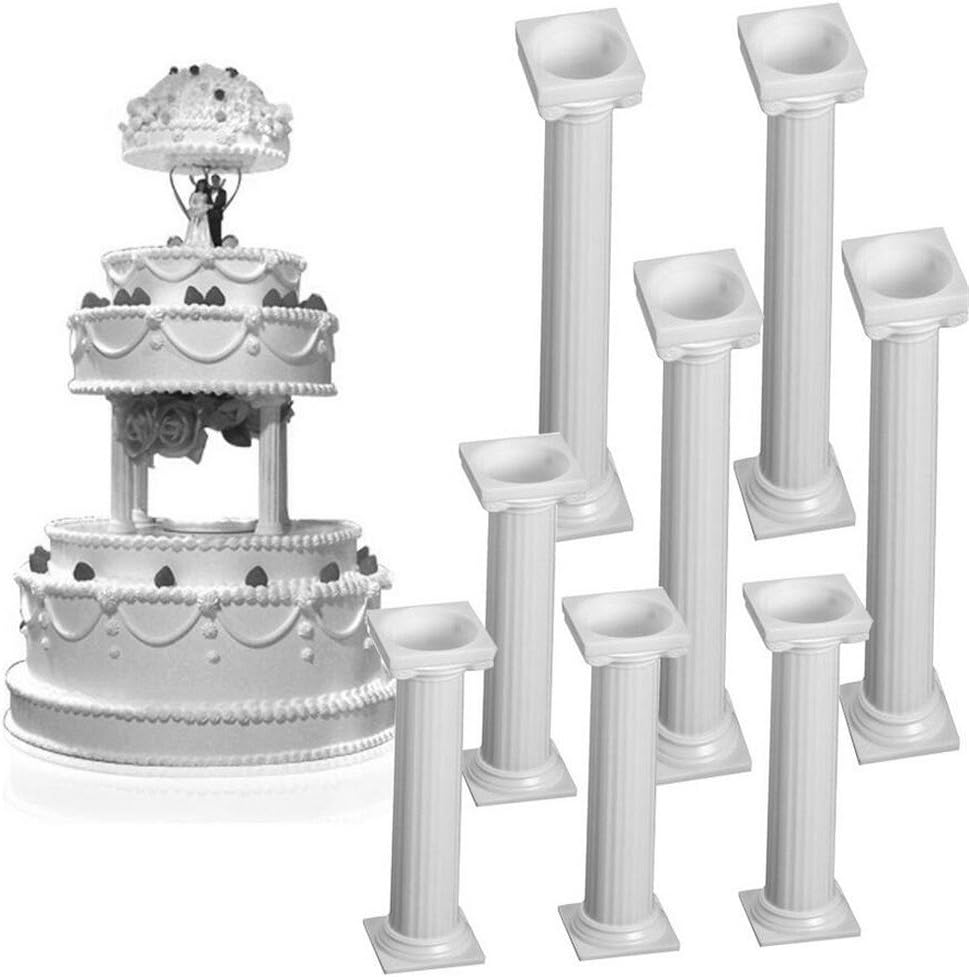 8pcs/Set White Small+Large Plastic Cake Pillars, Wedding Cake Pillars
