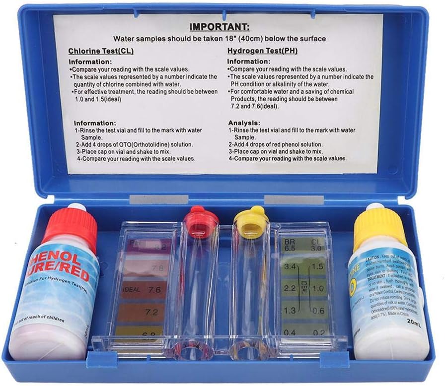wosume Pool PH Test Kit, PH Chlorine Testing Kit Water Quality Test Box Accessories for Swimming Pool