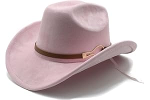 He&Yingmin Women Men Wide Brim Western Cowboy Hat Suede Cowboys Hat Fedora with Belt Buckle
