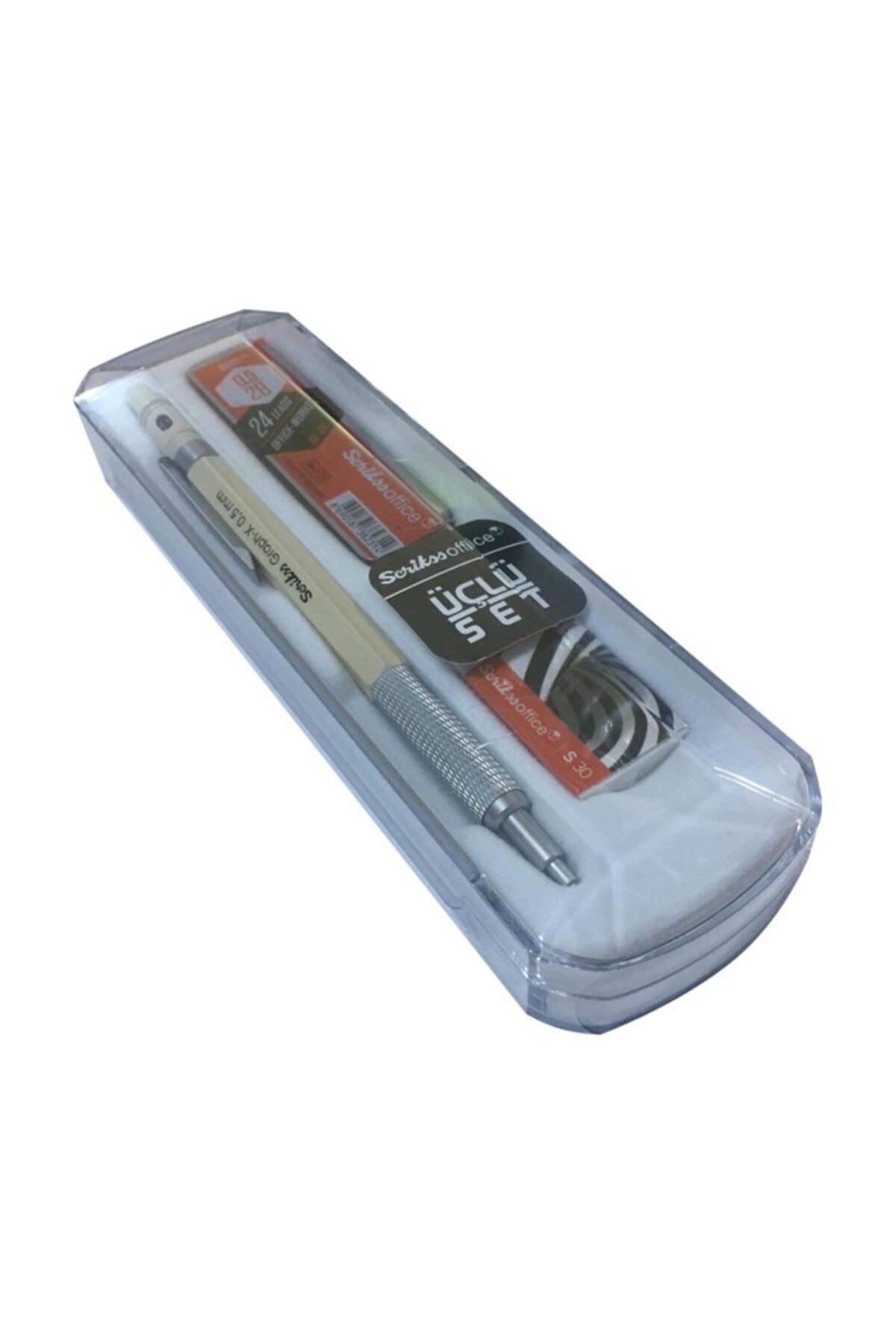 SCRIKSS - Mechanical Pencil - Graph-X + Scrikss Tube 2B Pencil Lead + Scrikss Eraser (SILVER, 0.5mm)