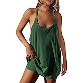 AMTOSS Women Summer Romper Dress V Neck Spaghetti Straps Mini Workout Athletic Dress Built-in Shorts Tennis Running Yoga