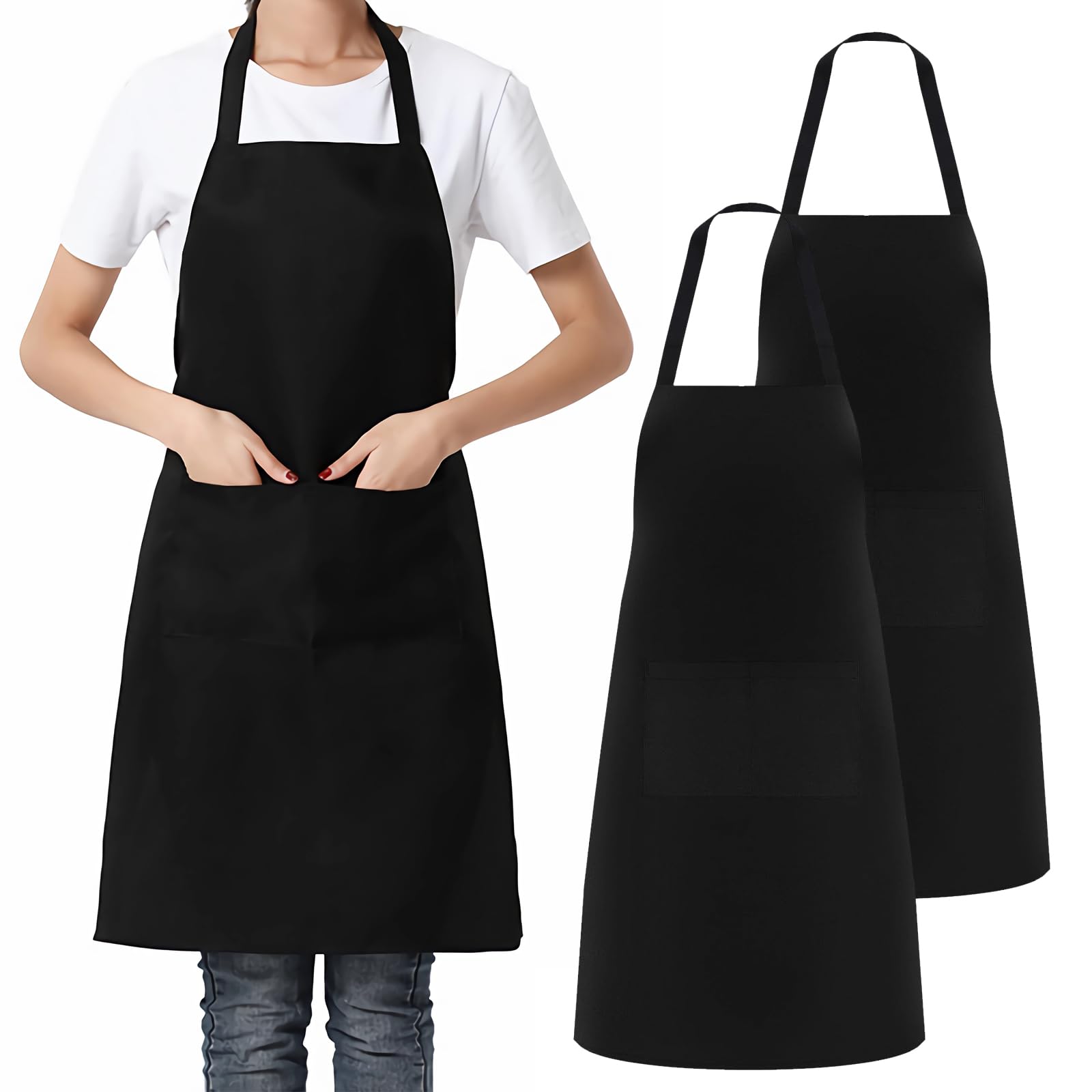 Guegine 2 Pcs Apron, Black Adjustable, Large Pocket Divider Design, Waterproof, Unisex, Home Kitchen, Restaurant, Bakery, Cafe