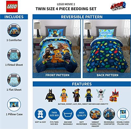 Lego movie themed bedding set with comforter and sheet, priced at $73.99 as of August 9, 2023.