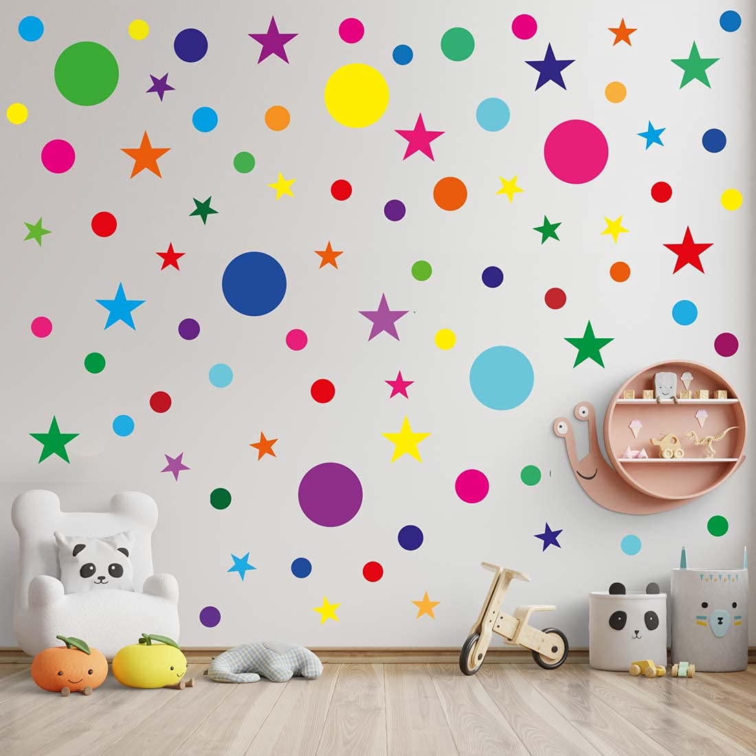 100 Assorted Colorful Polka Dots Spots Wall Sticker Stars Decal for Home Nursery Room Bedroom Kitchen Decor Kids Vinyl Stencils