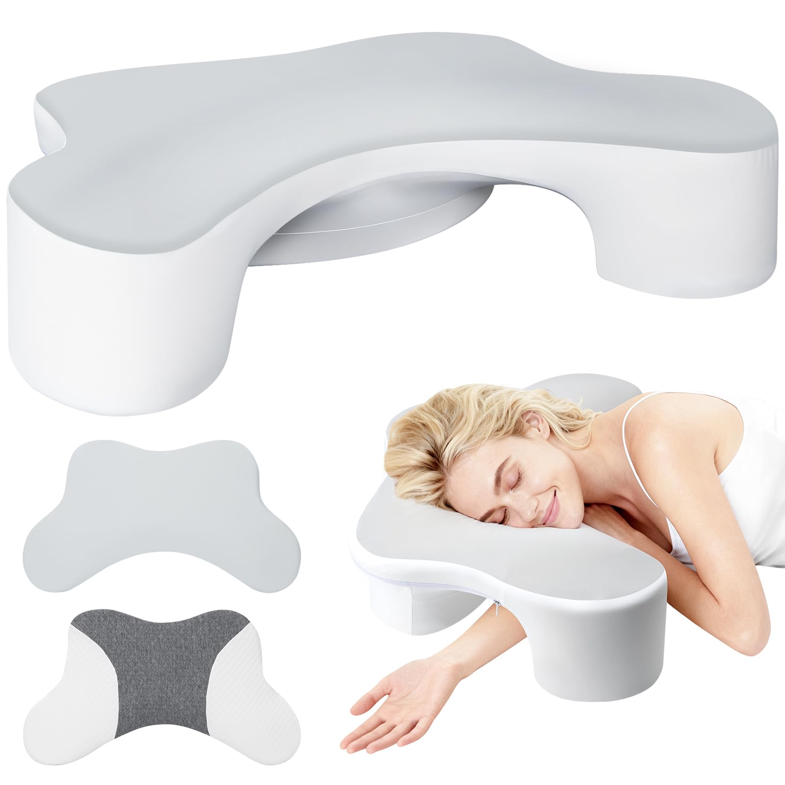 Photo 1 of Side Sleeper Pillows with Arm Holes- Memory Foam Shoulder Pillow for Side Sleepers Neck Support & Rotator Cuff Pain Relief, 2PCS Pillowcase, Ergonomic Knee, Leg, Arm Pillow for Adults (Light Grey)