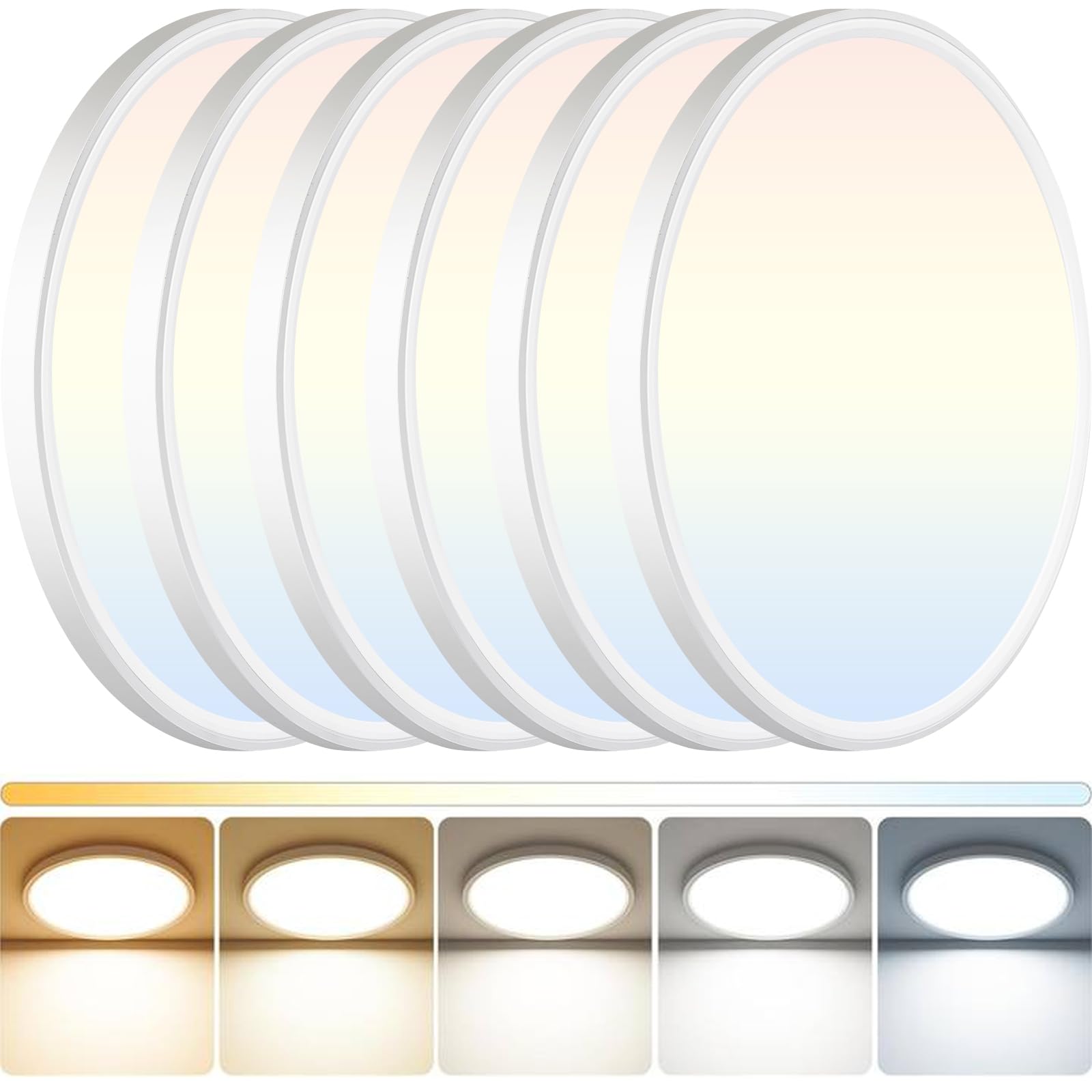 Photo 1 of DINGLILIGHTING 6Pack LED Flush Mount Ceiling Light: 12 inch Super Slim Dimmable & 5CCT (2700-6000K) Kitchen Lighting Fixtures Ceiling - 24W White Low Profile Ceiling Lamp for Bedroom Garage Hallway