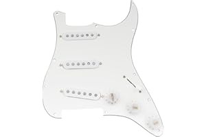 Musiclily Pro-SE ST-60SE Pre-wired SSS Pickguard with Staggered Alnico 5 Pickups for Strat Style Electric Guitar, 3Ply White
