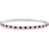RANDES Cubic Zirconia Tennis Bracelet for Women Sterling Silver 3mm Round Created Ruby/Sapphire/Emerald Gemstone Birthstone Stretchy Bracelets Stack, 7.25-8 Inch