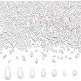 arricraft 700 Pcs White Pearl Beads, 7 Sizes ABS Plastic Imitation Teardrop Pearl Beads Loose Spacer Bead with Hole for Earrings Bracelets Neklaces Jewelry DIY Crafts Making Wedding Decor