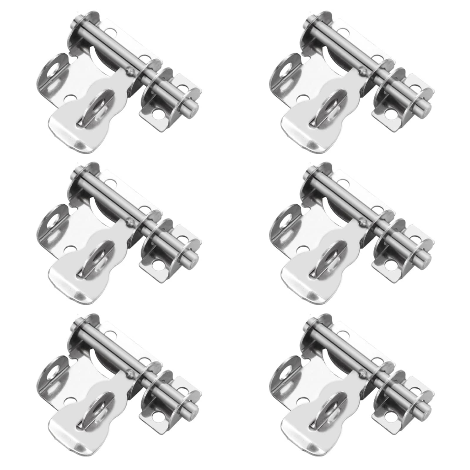 Pack of 6 Stainless Steel Door Bolts Sliding Lockable Security Door Bolts Made of Stainless Steel, Can be Used for Cupboard Doors, Barn Doors, Sliding Doors, Special Door Locks (Silver)