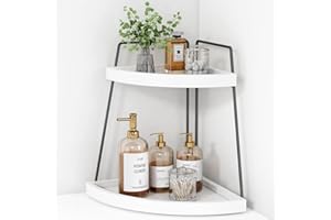 Forbena Corner Bathroom Organizer Countertop, 2Tier Sink Corner Shelf Stand for Kitchen Counter, Modern Coffee Bar Organizer Station, Round Vanity Tray for Men Desk Organization -White and Grey