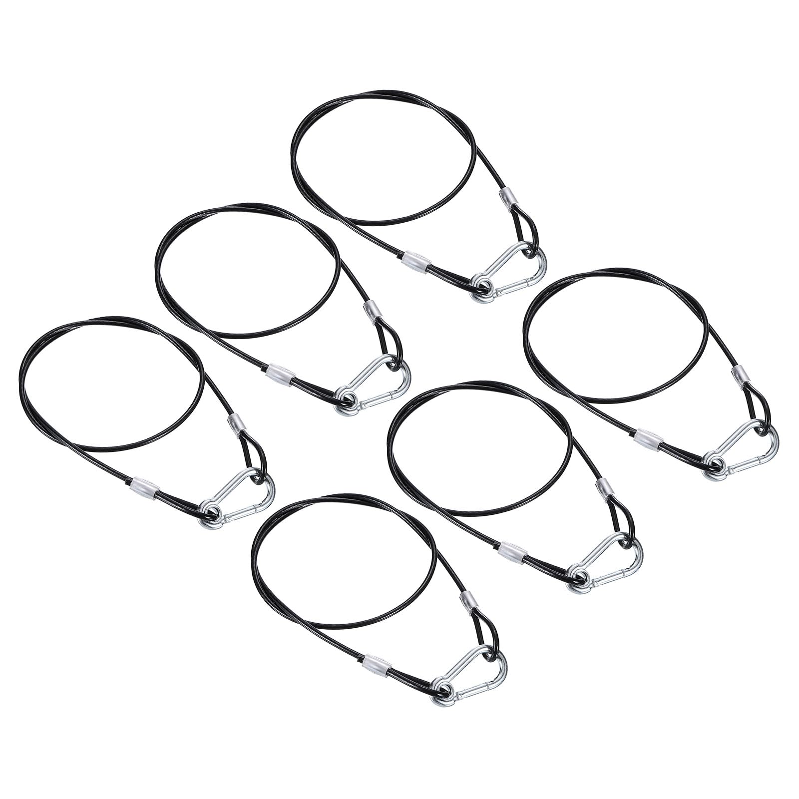 PATIKIL Stainless Steel Safety Cable 31.5"/80cm, 6Pack 4mm Flexible Security Wire Rope Lock Double Loops with Hook for Stage Lighting Luggage, Black