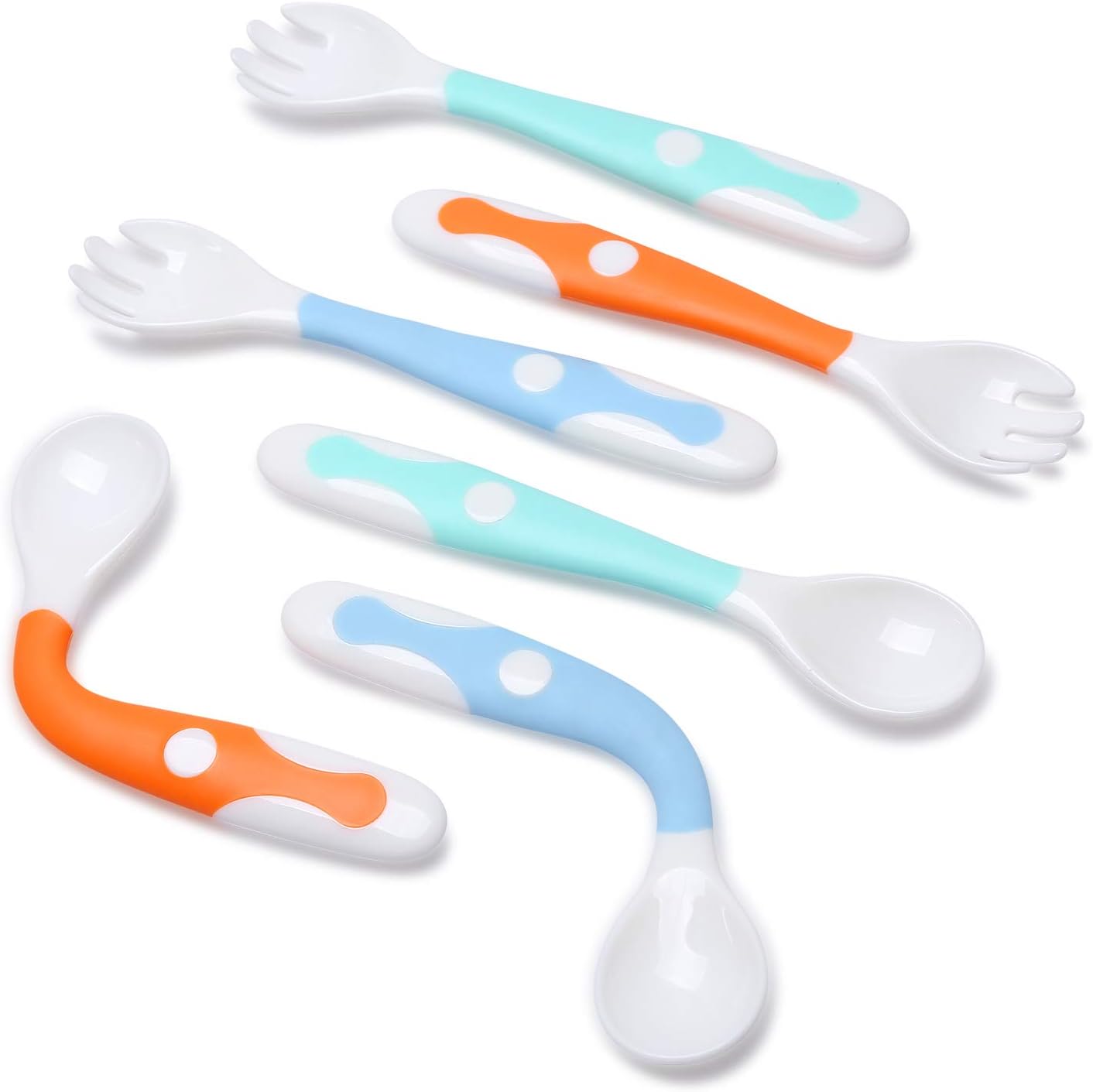 Amazon Co Jp Cute Stone ベビースプーン フォークセット 90 曲げる機能 3色6点セット 離乳食スプーン 子供 シリコン 育児スプーン 赤ちゃん用スプーンフォーク ベビー食器 フィーディングスプーン 訓練 自分で食べる 握りやすい ジャムスプーン ソフト