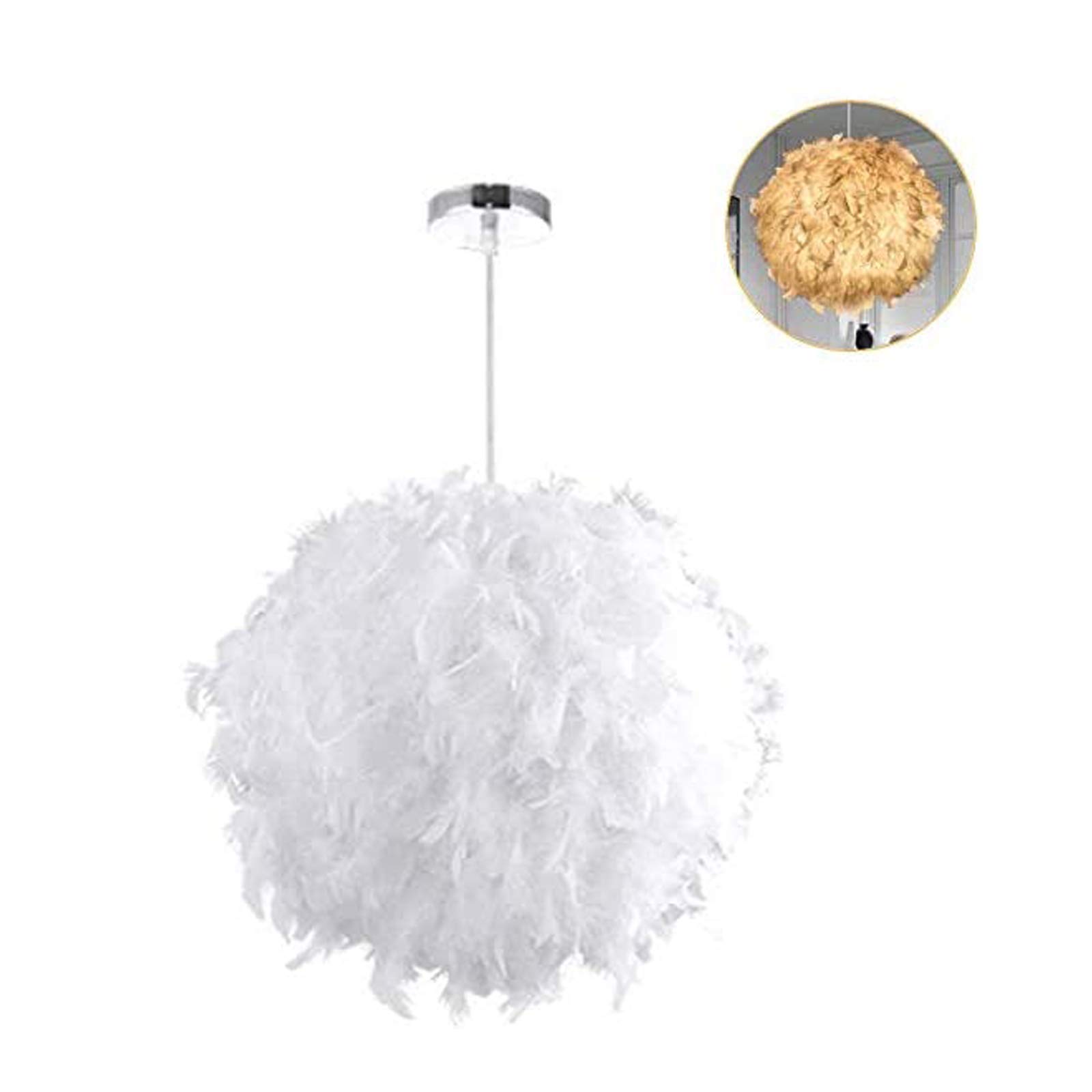 Feather Ceiling Pendant Light Shade Fluffy Lamp Shade imple Nordic-Style Modern Sweet Romantic Chandelier for Table Lamp and Floor Lamp, Bedroom, Living Room, Wedding or Party Decoration (S)