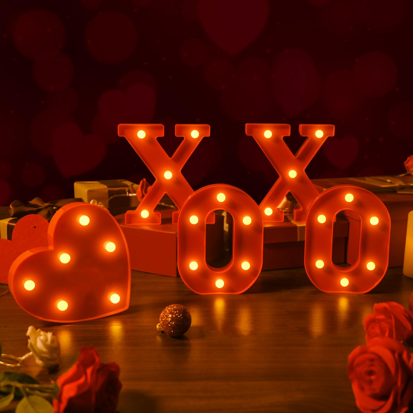 Photo 1 of **SOME PIECES ARE BROKEN** EDYCON 5Packs Valentine's Day Letter Lights Sign Table Decorations LED Light up Letters Battery Powered Letter for Home Party Bedroom Tabletop Fireplace Indoor Decor(XOXO Heart)