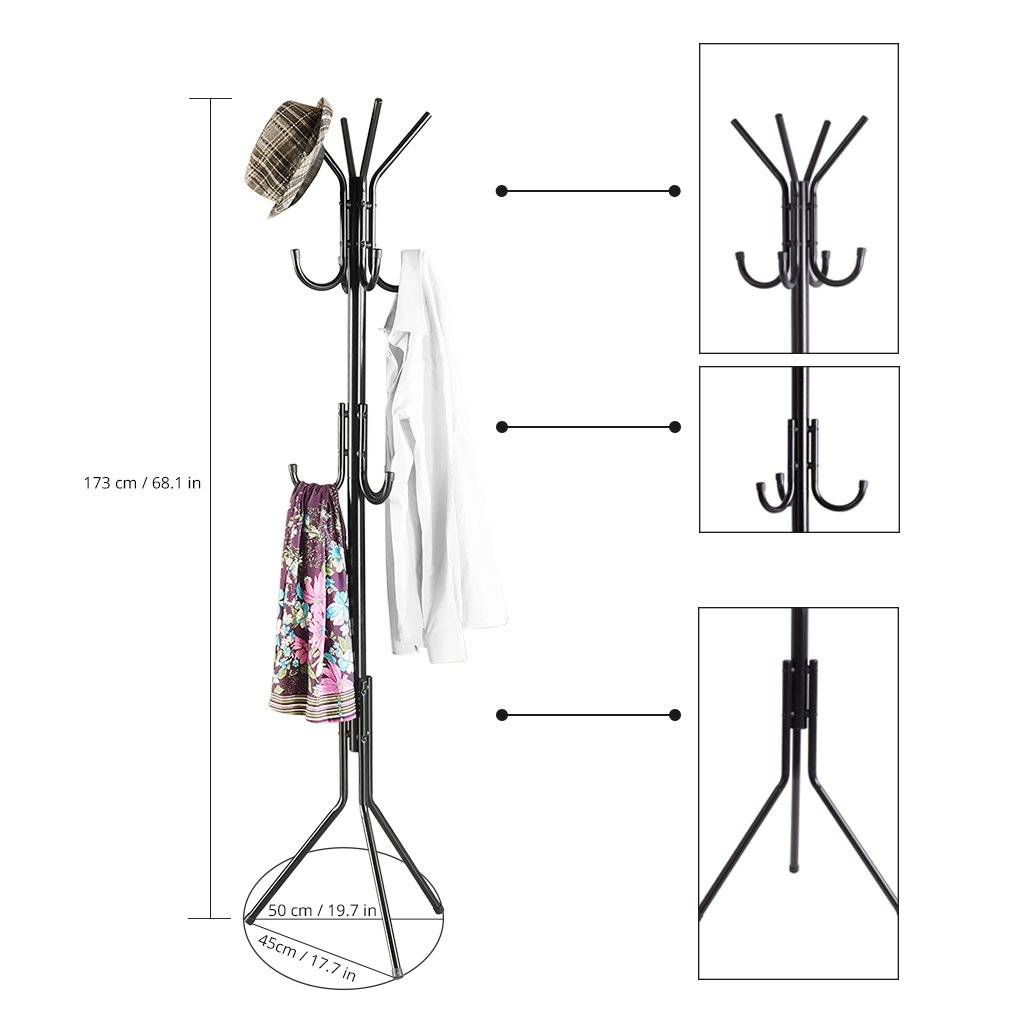 LANGRIA Attaccapanni 11 Hook Ingresso Appendiabiti da Terra per Garage Piano Ufficio Appendiabito Armadio Nero Amazon Casa e cucina