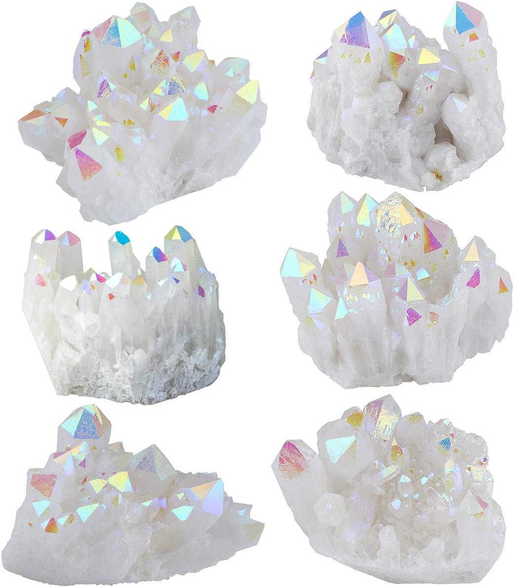 Nupuyai Titanium Coated Rock Crystal Cluster Drusy Geode for Healing Reiki Energy Irregular Rough Gemstone for Home Decor Angel Aura Quartz - Image 4