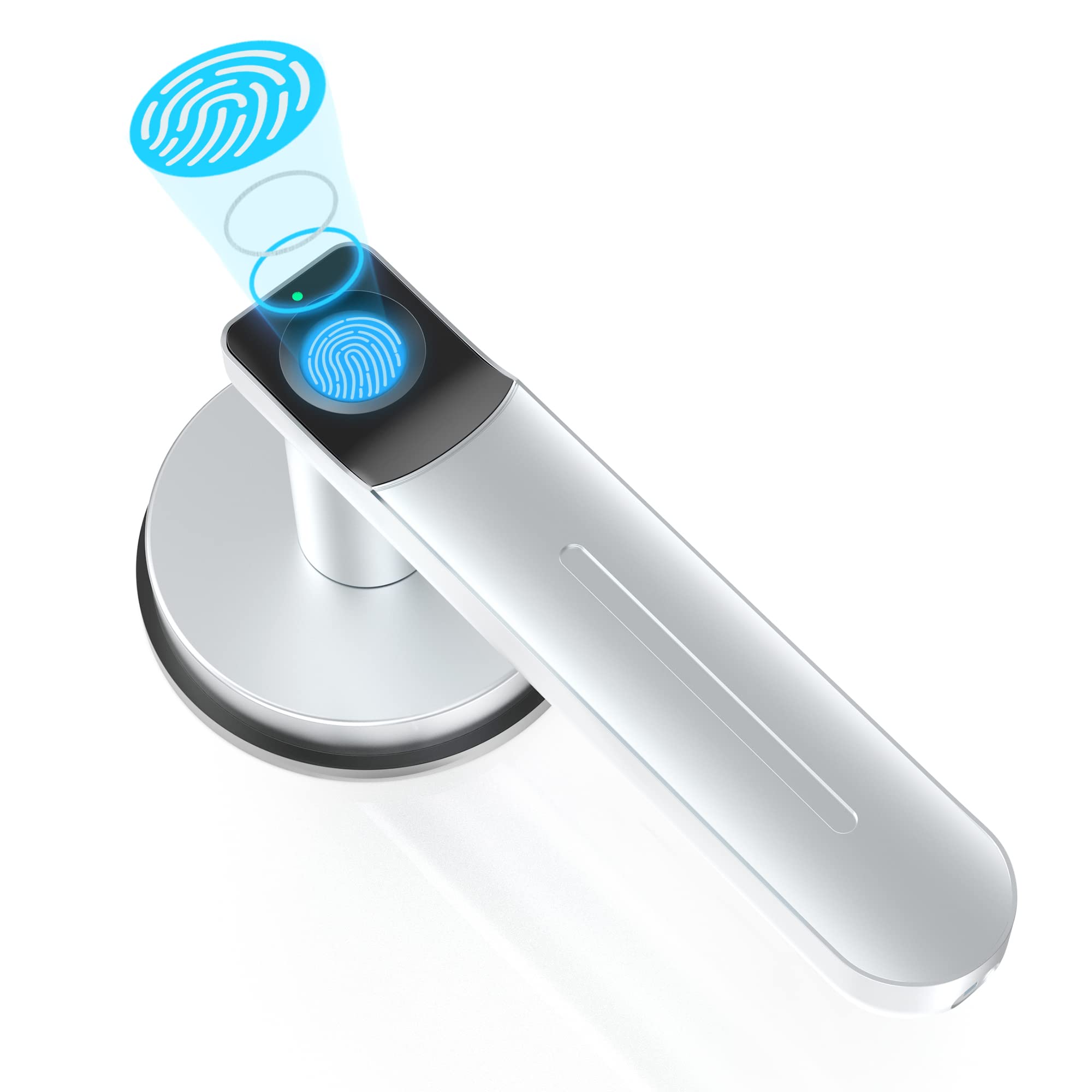 Foxgard Smart Fingerprint Door Lock with Handle - Biometric Room Lock for Bedroom/Office (Silver)