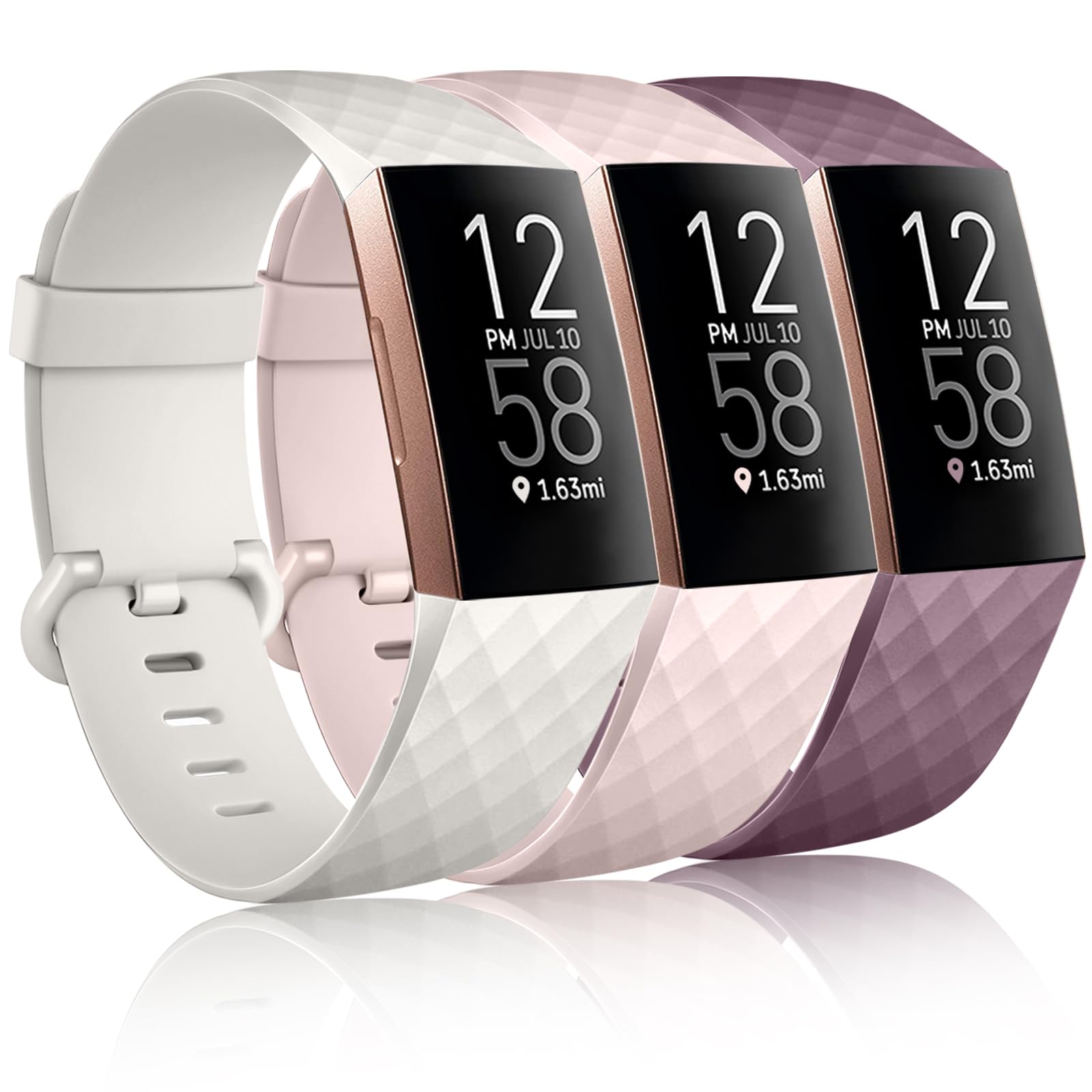Dirrelo 3 Pack Straps Compatible with Fitbit Charge 3/4 SE for Women and Men, Soft Silicone Adjustable Replacement Sport Wristband