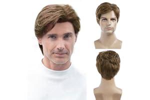 Baruisi Mens Wigs Short Light Brown Wig Synthetic Heat Resistant Natural Halloween Cosplay Hair Wig for Male