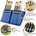 Paint Brushes - 15 Pc Brush Set for Watercolor, Acrylic, Oil & Face Painting | Long Handle Artist Paintbrushes with Travel Holder (Cool Blue) & Free Gift Box | Art Supplies by MyArtscape™