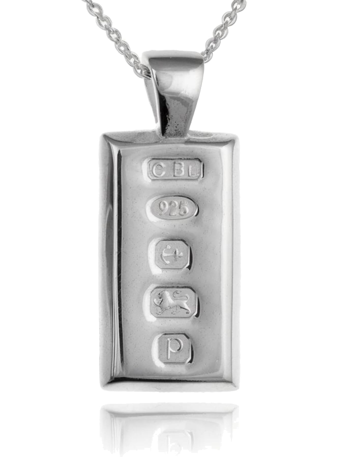 Designer Inspirations Boutique MENS Feature Hallmark 1/5 Ounce Solid Ingot Pendant on 20" Inch Silver Chain Necklace for Men Boys - Engravable - 925 Sterling Silver