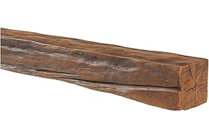 AZ Faux High-Density Polyurethane Faux Fireplace Mantel | Lightweight Rustic Floating Wood Beam with Mounting Strip and Touch-Up Kit | Old English | 48" L x 4" W x 4" H | Burnished