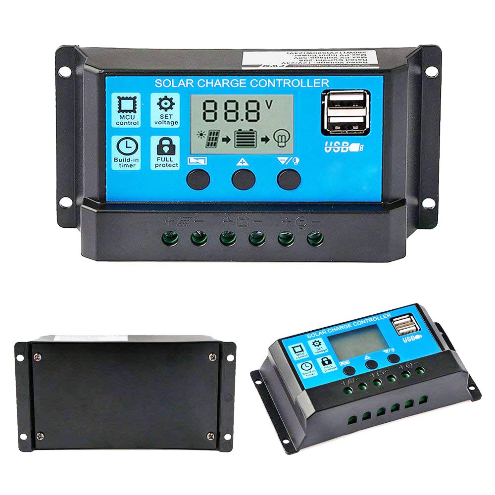 Y&H 20A 12V/24V Solar Charge Controller Solar Panel Controller Intelligent Regulator with Dual USB Port 5V Light Timer Control LCD Display