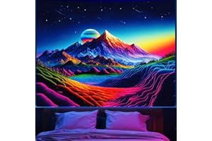 Apdidl Blacklight Posters Space Mountain Tapestry for Bedroom, UV Reactive Sun Nature Forest Tapestries Wall Hanging, Colorful Starry Sky Sunrise Tapestry Aesthetic for Living Room Dorm (51" X 60")