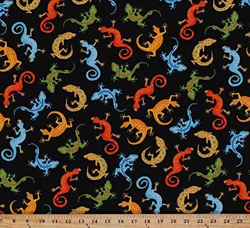 Cotton Goofy Geckos Gecko Lizard on Black Reptile Animal Kids Cotton Fabric Print by the Yard (3883-60443-BLACK)