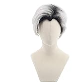 SpeedBeauty Man's Short Curly Silver Grey Boot Black Cosplay Wig Halloween Costume Wig