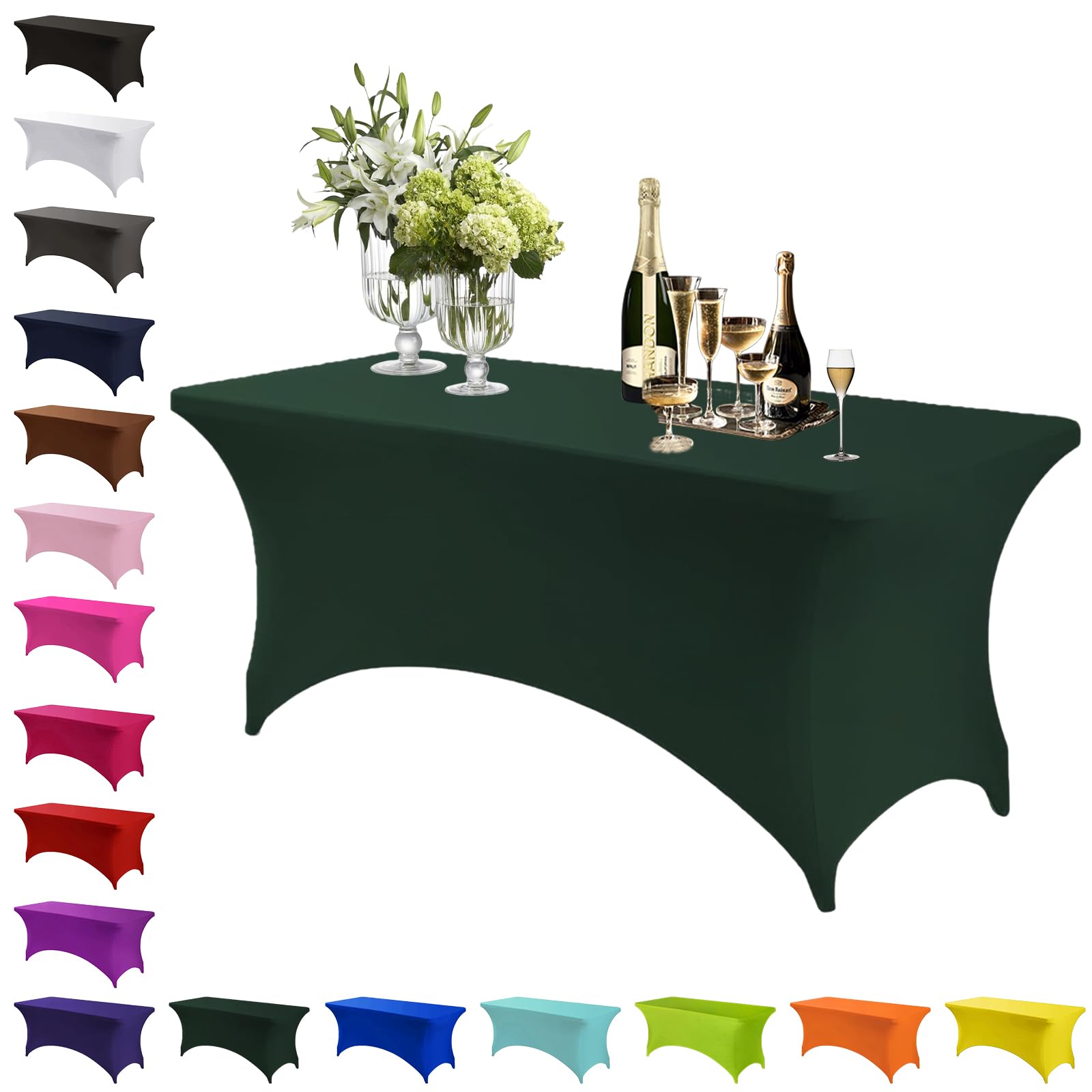 Mienocol Dark Green Spandex Tablecloths,4FT Stretchable Rectangle Table Cover Washable Tablecloth Universal Patio Elastic TableCover for Kitchen,Event, Wedding, Cocktail Bar Exhibition,Banquet,Party