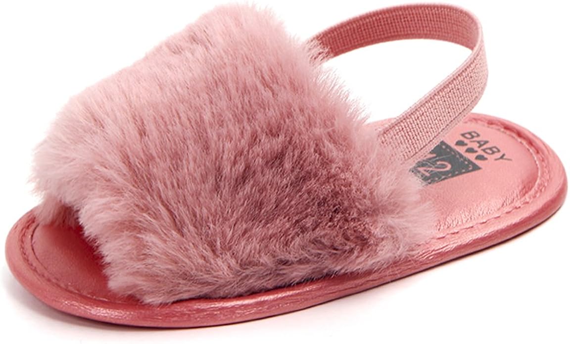 baby fur slides with strap