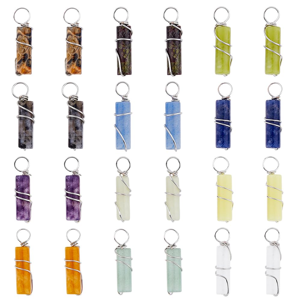 SUPERFINDINGS 24pcs 12 Colors Natural Gemstone Pendants Brass Wire Wrapped Colorful Column Jewelry Stone Clear Crystals Charm Bulk for Earring Bracelet DIY Jewelry Making Hole 2.4-2.7mm — image 1