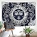 BLEUM CADE Psychedelic Moon and Sun Tapestry Wall Hanging Dark Blue White Celestial Tapestry Indian Hippy Bohemian Mandala Tapestry for Bedroom Living Room Dorm