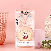 QearFun Bunny Earbuds for Kids, Kawaii Wired in-Ear Headphones Gift for School Girls and Boys with Microphone and Cute Rabbit Storage Case (Bunny Pink)