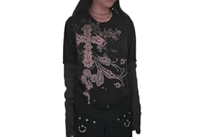 MEIWEILEYA Y2k Baggy Graphic Tees for Women Teens Skull Star Shirt SceneTops Vintage Aesthetic Dark Shirts 2000s Grunge Clothing