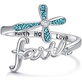 JERWLI Faith Ring 925 Sterling Silver Turquoise Cross Faith Ring for Women Christian Gifts