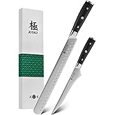 KYOKU 2pc Kitchen Knife Set, Samurai Series 6.5" Boning Knife & 12" Slicing Knife Set, High Carbon Steel Japanese Style Knives with Pakkawood Handle Sheath for Meat Fruit Vegetable Dicing Carving