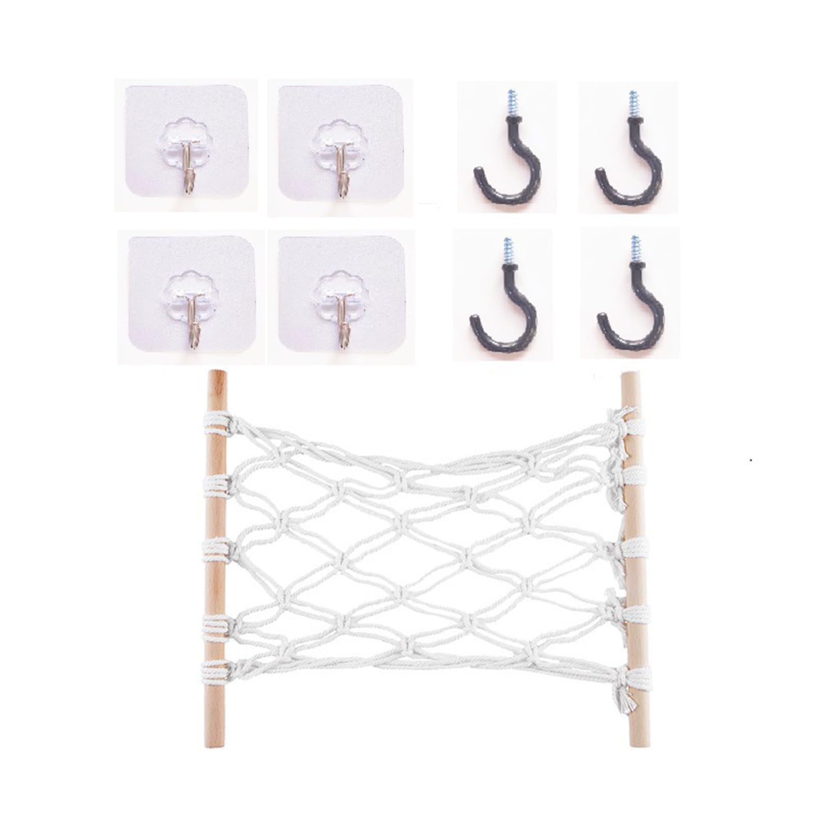 Fruit Vegetable Hammock, Handmade Cotton Mesh Fruit Holder with 4 Sticker Hooks and 2 Pcs S Hooks, Space-Saving Basket for Kitchen/Home