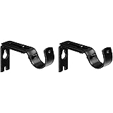 Amazon Basics Adjustable Curtain Rod Wall Bracket Hooks, Set of 2, Black