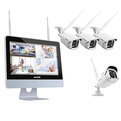 ANNKE 4 Kanal 1080P WiFi Überwachungskamera Set mit 12 Zoll Monitor Wireless NVR System mit 4 * 1080P IP Überwachungskamera m