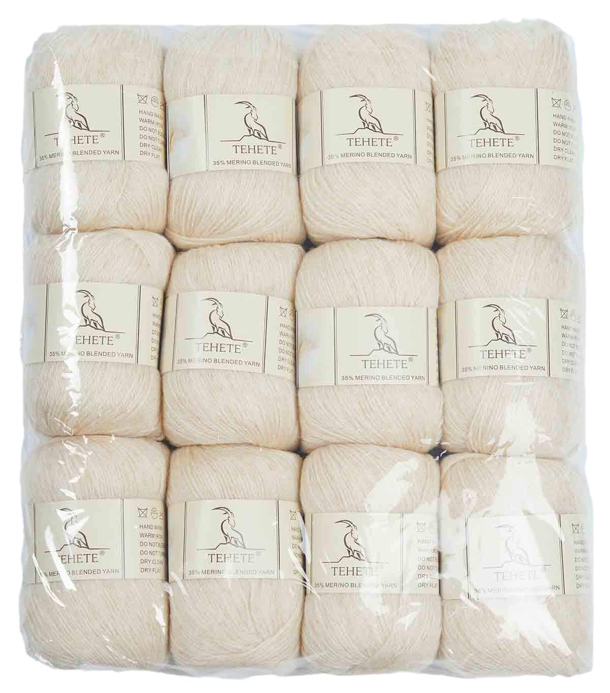 TEHETE Merino Wool Yarn for Knitting and Crochet 12x50g 35% Merino Blended Yarn 3ply Soft, Set of 12-Beige
