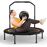 Zupapa 48in Foldable Rebounder, 550LBS Fitness Trampoline with Durable Bungees, Adjustable Handle, Stable & Quiet Exercise Rebounder for Adults, Great Exercise Trampoline for Home/Gym Workout