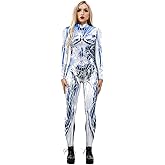 Sumtory Womens Hi-neck Skeleton Print Bodycon Jumpsuits Fullbody Unitard